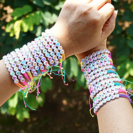 Браслеты из акриловых бусин, сплетенные из проволоки., Браслеты из полиэстерного шнура, сплетенные в знак дружбы., плоский круглый со словом счастливым