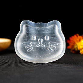 Natural Selenite Carved Cat Healing Figurines, Reiki Stones Statues for Energy Balancing Meditation Therapy
