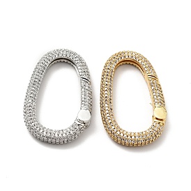 Brass Micro Pave Clear Cubic Zirconia Spring Gate Rings, Cadmium Free & Lead Free, Oval