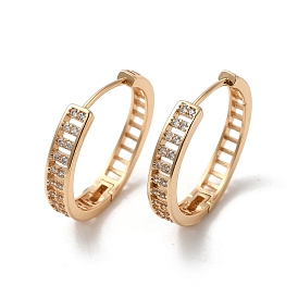 Brass Micro Pave Cubic Zirconia Hoop Earrings for Women, Hollow Rectangle