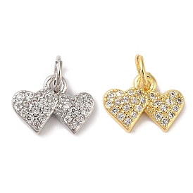 Rack Plating Brass & Clear Cubic Zirconia Pendants, Cadmium Free & Lead Free, Long-Lasting Plated, Heart, with Jump Ring