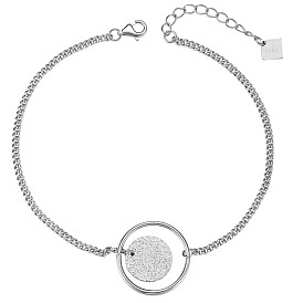 925 Sterling Silver Flat Round Charm Anklet with Ring, Women's Jewelry for Summer Beach