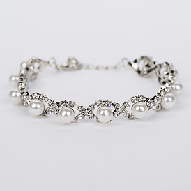 Elegante pulsera mixta de perlas y diamantes de imitación para mujeres a la moda - b089