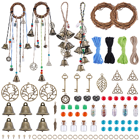 Наборы для самостоятельного изготовления декоративных элементов для дверных ручек, включая ротанговый обруч, подвески из железа и сплава, стеклянные бутылки, деревянные бусины, медные кольца, железный штырь петля, джутовые шнуры и хлопчатобумажные нити