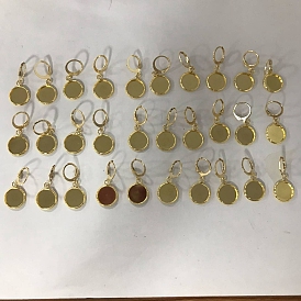 30pcs 304 résultats de boucles d'oreilles dormeuses en acier inoxydable, montures de boucles d'oreilles rondes plates