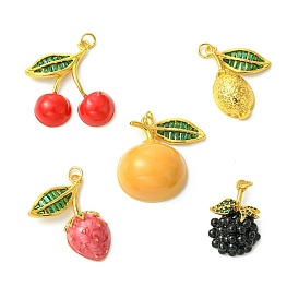 5шт 5 стили латунные подвески со стразами, фрукты, золотые