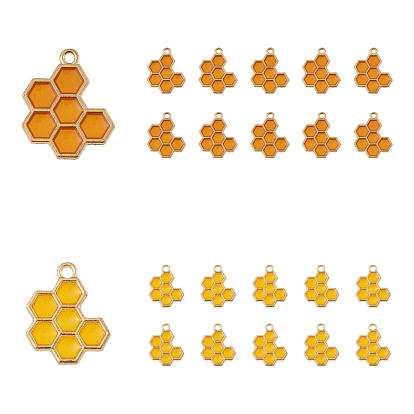10Pcs 2 Style Epoxy Resin Pendants, with Light Gold Plated Alloy Open Back Settings, Honeycomb
