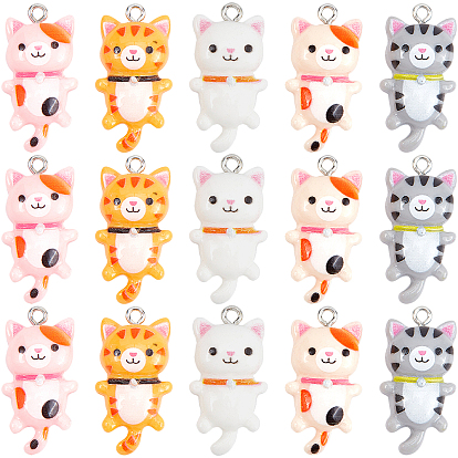 20 шт 5 цвета подвески из смолы, с платиновым железом, кошка