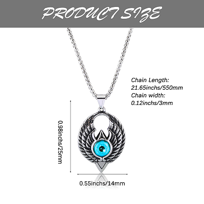 Wing with Evil Eye Pendant Necklace Lucky Spiritual Protection Necklaces Hip-hop Punk Style Charm Titanium Steel Jewelry for Men and Women