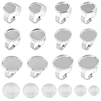 Набор для самостоятельного изготовления пустого купольного кольца, в том числе регулируемый 201 плоский круглый безель из нержавеющей стали, Кабошоны из стекла