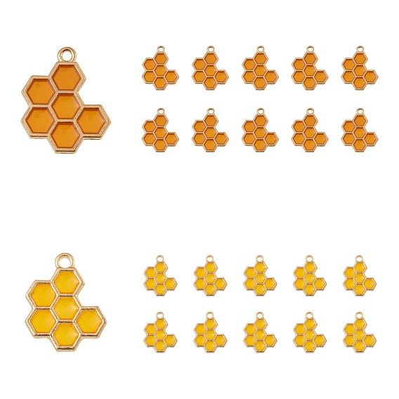 10Pcs 2 Style Epoxy Resin Pendants, with Light Gold Plated Alloy Open Back Settings, Honeycomb
