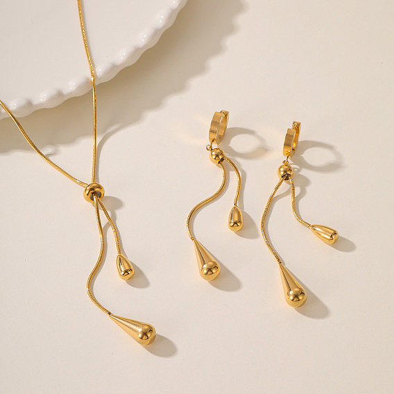 Комплекты из серег-колец с кисточками из нержавеющей стали и лариатов для женщин