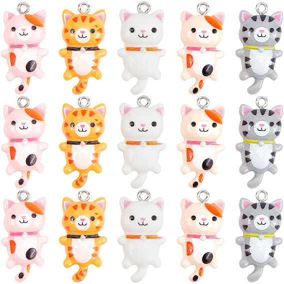 20 шт 5 цвета подвески из смолы, с платиновым железом, кошка