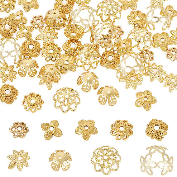 54 шт. 9 стили латунные колпачки для бусин, 7-лепестков цветка