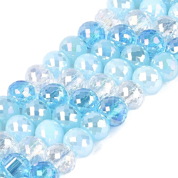 Perles de verre de styles variés, plaquées électrolytiquement, en rangs, rondelle, facette