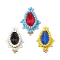 3Pcs 3 Colors Glass Seed Beaded Teardrop Pendants, with Glass Bead