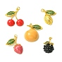 5шт 5 стили латунные подвески со стразами, фрукты, золотые