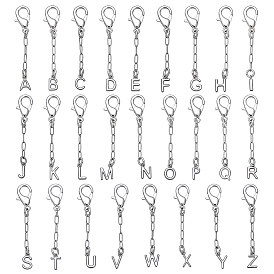 26 pcs 304 décorations de pendentif en acier inoxydable, lettre, avec alliage homard fermoirs pince