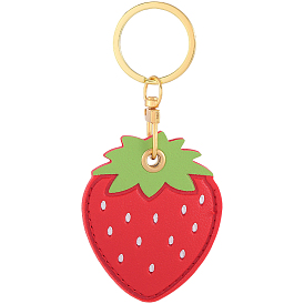 Сделай сам наборы для ключей, включая подвесное украшение из искусственной кожи, с кольцами из сплава и поворотными застежками, клубника