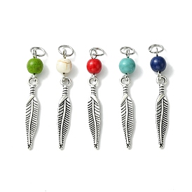 Synthetic Turquoise Dyed Pendants, Antique Silver Plated Alloy Charms, Mixed Color