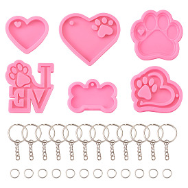 Наборы для изготовления застежки для ключей своими руками, с силиконовыми формами для подвесок своими руками, собачьи отпечатки лап брелок силиконовые формы, железа отделились брелоки, открытые кольца прыжок, сердце с лапой брелок силиконовые формочки
