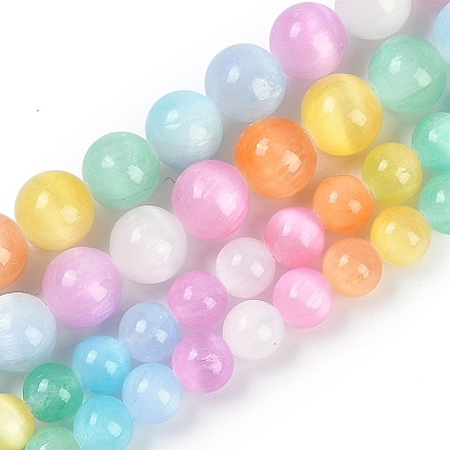 Нити натуральных селенитовых бусин цвета макарон, окрашенные, круглые, класса AB