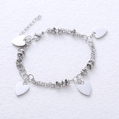 Браслеты с подвесками из нержавеющей стали для женщин, сердце