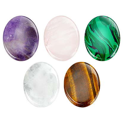 5шт. 5 стили: синтетический малахит, натуральный тигровый глаз, розовый кварц, аметист и кварцевый кристаллический массажер, камни беспокойства, овальные, для лечения Рэйки снятие стресса