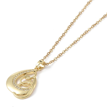 201 Stainless Steel Cable Chain Necklaces, Brass Micro Pave Cubic Zirconia Pendant Necklaces, Teardrop