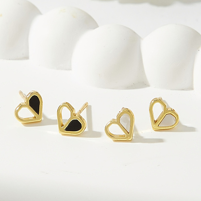 Полое сердце ко Дню святого Валентина 201 Серьги-гвоздики из нержавеющей стали, с оболочкой, золотые