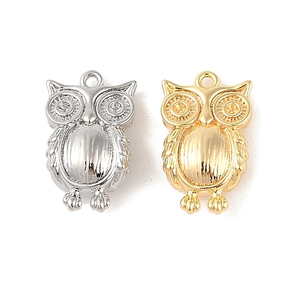 Brass Pendants Rhinestone Settings, Cadmium Free & Nickel Free & Lead Free, Owl