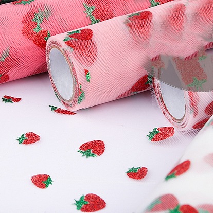 9M Polyester Tulle Fabric Rolls, Deco Mesh Strawberry Ribbon Spool for Wedding and Decoration