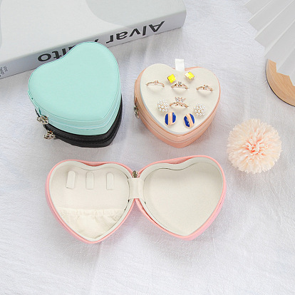 Caja de anillo de corazón, joyero de cuero pu