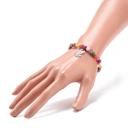 Женский эластичный браслет из синтетической бирюзы (окрашенной) и акриловых бусин с подвеской из сплава, красочный