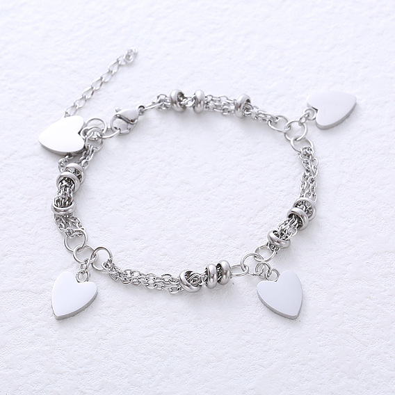 Браслеты с подвесками из нержавеющей стали для женщин, сердце
