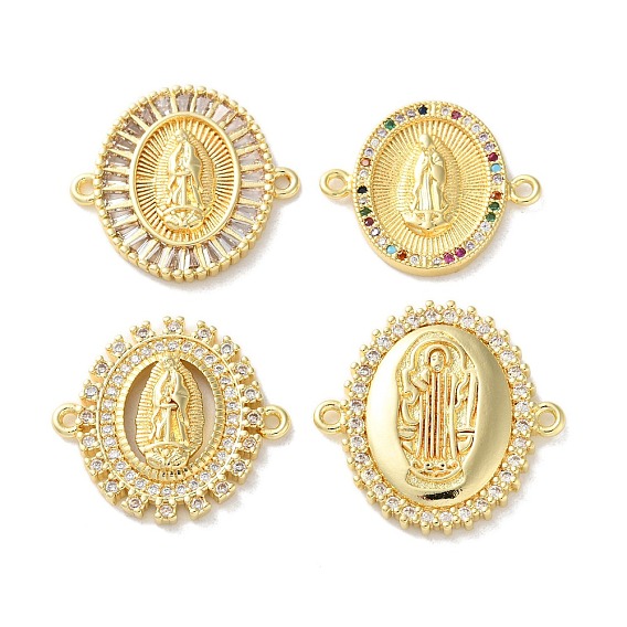 Стойка покрытие латунь кубический цирконий девственница мария овальный соединитель подвески, долговечный, без свинца и без кадмия, реальный 18 k позолоченный