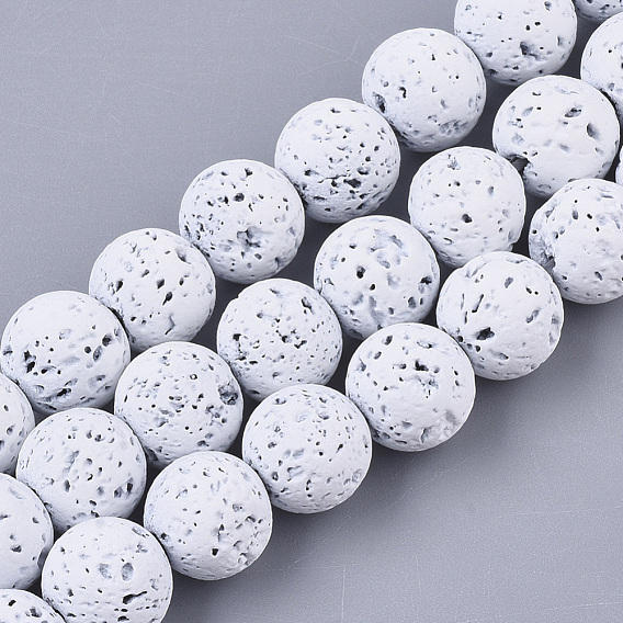 Spray Painted Natural Lava Rock Beads Strands, Round