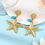 Recubrimiento de iones (ip) 304 aretes de acero inoxidable, estrella de mar, con cuentas de turquesa sintéticas teñidas, cuentas de concha de perla cuelgan aretes