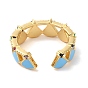 Enamel Fan Wrap Open Cuff Ring with Cubic Zirconia, Real 18K Gold Plated Brass Ring, Cadmium Free & Lead Free