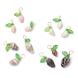 12Pcs 4 Styles Natural Sea Shell Copper Wire Wrapped Pendants, with Lime Green Acrylic Leaf, Golden