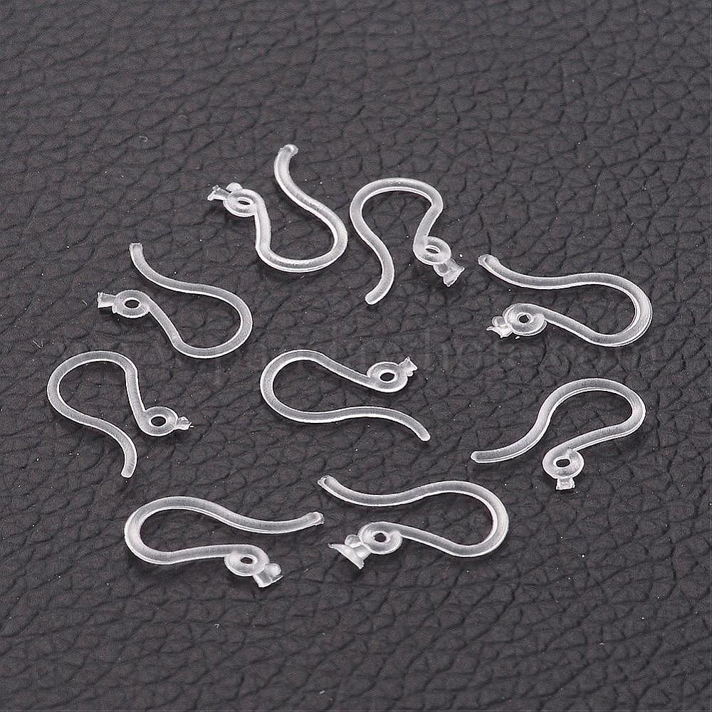 Plastic Earring Hooks, Ear Wire, with Horizontal Loop, Clear, 13x7mm, Hole:  1mm