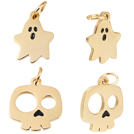 10 шт. 2 стили 316 эмалевые подвески из хирургической нержавеющей стали, с прыжковых колец, для Хэллоуина, призрак и череп