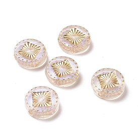 Transparent Acrylic Beads, Golden Metal Enlaced, Flat Round