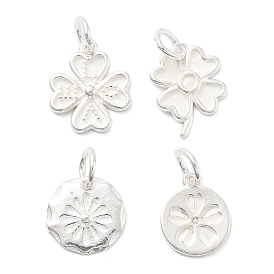 925 серебряные шармы, цветок клевера плоский круглый, с печатью 925, серебряный цвет гальваническим