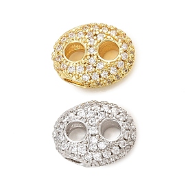 Brass Micro Pave Clear Cubic Zirconia Beads, Oval, Rack Plating, Long-Lasting Plated, Lead Free & Cadmium Free