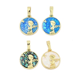 Латунные подвески, с синтетическим опалом, долговечный, стойки покрытие, без свинца и без кадмия, плоский круглый с эльфом, разноцветные