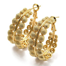 Brass Half Round Beaded Thick Hoop Earrings for Women