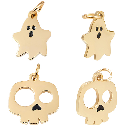 10 шт. 2 стили 316 эмалевые подвески из хирургической нержавеющей стали, с прыжковых колец, для Хэллоуина, призрак и череп