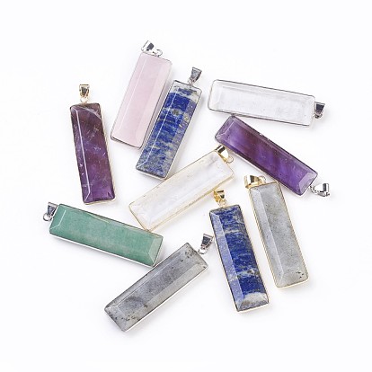 Natural Mixed Stone Pendants, with Brass Findings, Faceted, Rectangle