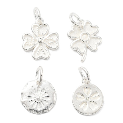 925 серебряные шармы, цветок клевера плоский круглый, с печатью 925, серебряный цвет гальваническим